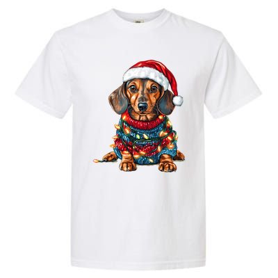 Cute Dachshund Santa Hat Merry Christmas Doxie Dog Mom Dad Gift Garment-Dyed Heavyweight T-Shirt