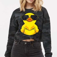 Cool Duckie Sunglasses Duckling Funny Ducky Rubber Duck Cropped Pullover Crew