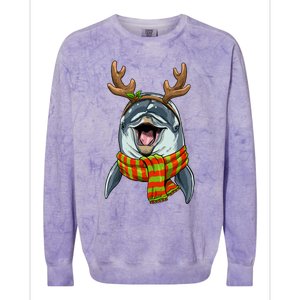 Christmas Dolphin Santa Clause Reindeer Xmas Dolphin Lover Cute Gift Colorblast Crewneck Sweatshirt