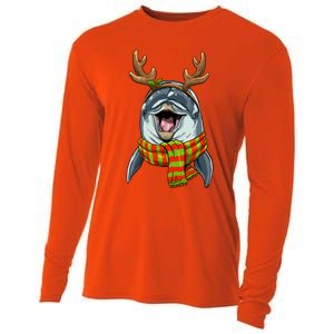 Christmas Dolphin Santa Clause Reindeer Xmas Dolphin Lover Cute Gift Cooling Performance Long Sleeve Crew