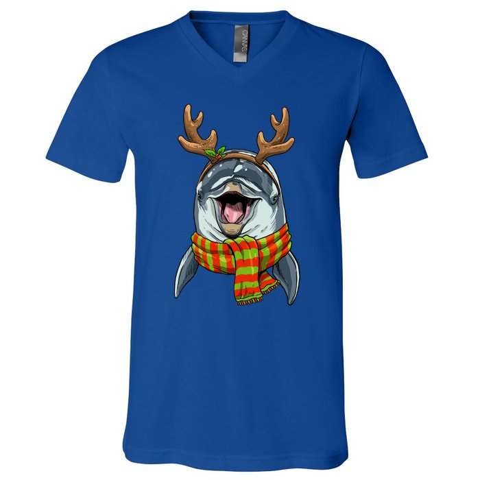 Christmas Dolphin Santa Clause Reindeer Xmas Dolphin Lover Cute Gift V-Neck T-Shirt