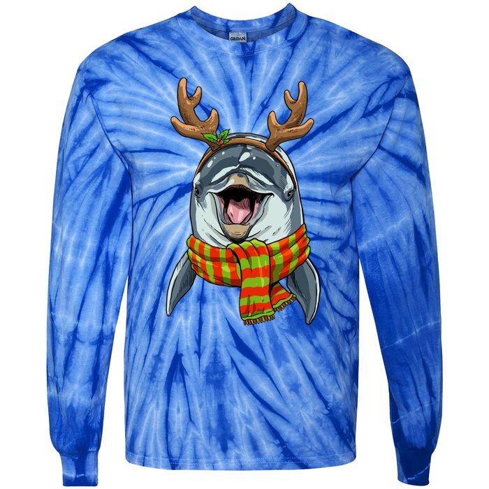 Christmas Dolphin Santa Clause Reindeer Xmas Dolphin Lover Cute Gift Tie-Dye Long Sleeve Shirt