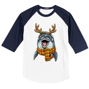 Christmas Dolphin Santa Clause Reindeer Xmas Dolphin Lover Cute Gift Baseball Sleeve Shirt