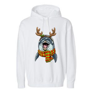 Christmas Dolphin Santa Clause Reindeer Xmas Dolphin Lover Cute Gift Garment-Dyed Fleece Hoodie