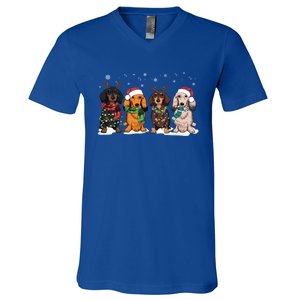 Cute Dachshund Santa Christmas Light Dog Lover Dachshund Mom Meaningful Gift V-Neck T-Shirt