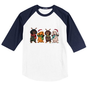 Cute Dachshund Santa Christmas Light Dog Lover Dachshund Mom Meaningful Gift Baseball Sleeve Shirt