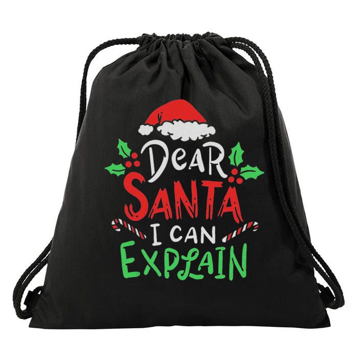 Christmas Dear Santa I Can Explain Funny Santa Claus Joke Drawstring Bag