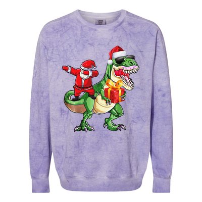 Christmas Dabbing Santa Claus Riding Dinosaur For Colorblast Crewneck Sweatshirt