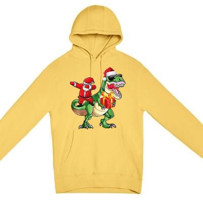 Christmas Dabbing Santa Claus Riding Dinosaur For Premium Pullover Hoodie