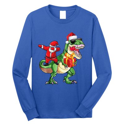 Christmas Dabbing Santa Claus Riding Dinosaur For Long Sleeve Shirt