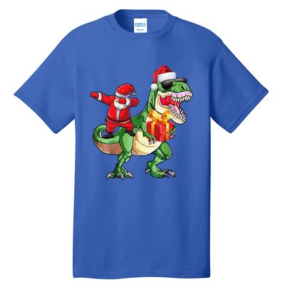 Christmas Dabbing Santa Claus Riding Dinosaur For Tall T-Shirt