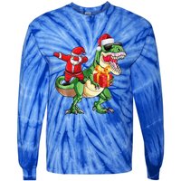 Christmas Dabbing Santa Claus Riding Dinosaur For Tie-Dye Long Sleeve Shirt