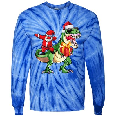 Christmas Dabbing Santa Claus Riding Dinosaur For Tie-Dye Long Sleeve Shirt