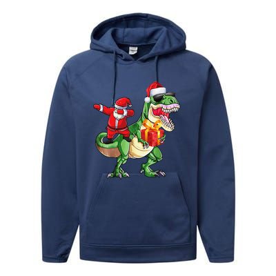 Christmas Dabbing Santa Claus Riding Dinosaur For Performance Fleece Hoodie