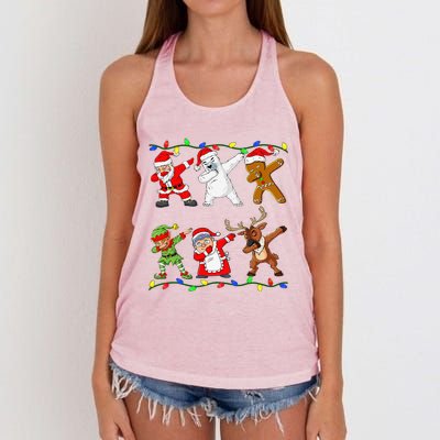 Christmas Dabbing Santa Elf And Friends Dab Xmas Women's Knotted Racerback Tank