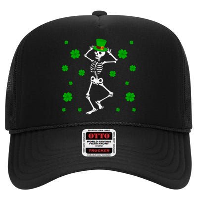 Cute Dancing Skeletons Happy St Patricks Day Family Outfit High Crown Mesh Back Trucker Hat