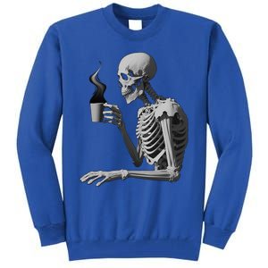 Coffee Drinking Skeleton Lazy DIY Halloween Costume Skull Tall Sweatshirt