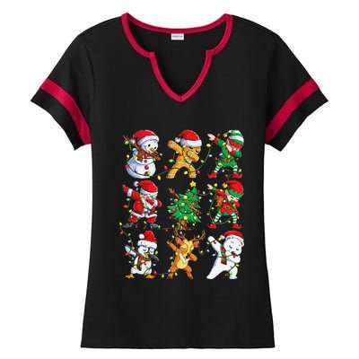 Christmas Dabbing Santa Elf Friends Funny Xmas Dab Ladies Halftime Notch Neck Tee