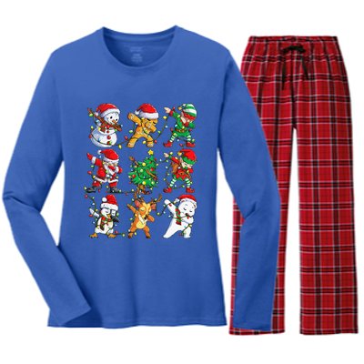 Christmas Dabbing Santa Elf Friends Funny Xmas Dab Women's Long Sleeve Flannel Pajama Set 