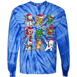 Christmas Dabbing Santa Elf Friends Funny Xmas Dab Tie-Dye Long Sleeve Shirt