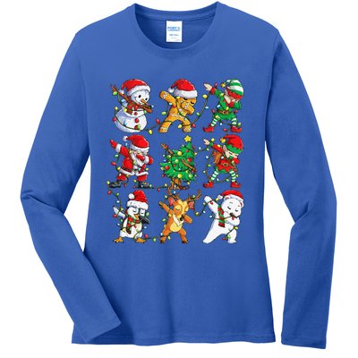 Christmas Dabbing Santa Elf Friends Funny Xmas Dab Ladies Long Sleeve Shirt