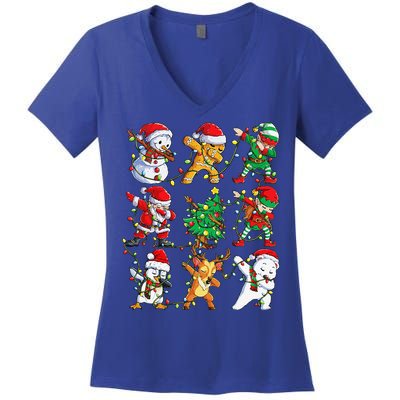 Christmas Dabbing Santa Elf Friends Funny Xmas Dab Women's V-Neck T-Shirt