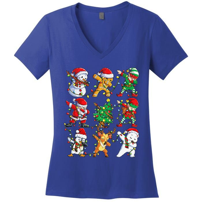 Christmas Dabbing Santa Elf Friends Funny Xmas Dab Women's V-Neck T-Shirt