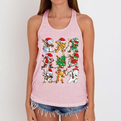 Christmas Dabbing Santa Elf Friends Funny Xmas Dab Women's Knotted Racerback Tank