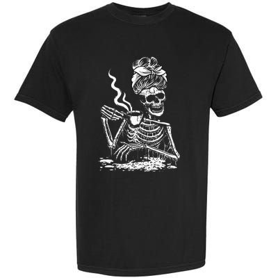 Coffee Drinking Skeleton Lazy DIY Halloween Costume Garment-Dyed Heavyweight T-Shirt