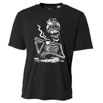 Coffee Drinking Skeleton Lazy DIY Halloween Costume Cooling Performance Crew T-Shirt