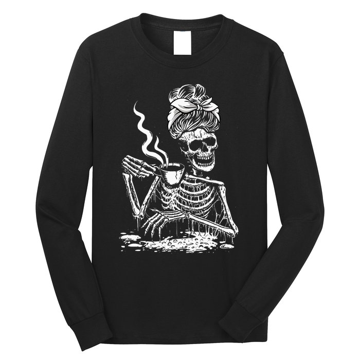 Coffee Drinking Skeleton Lazy DIY Halloween Costume Long Sleeve Shirt