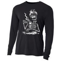 Coffee Drinking Skeleton Lazy DIY Halloween Costume Cooling Performance Long Sleeve Crew