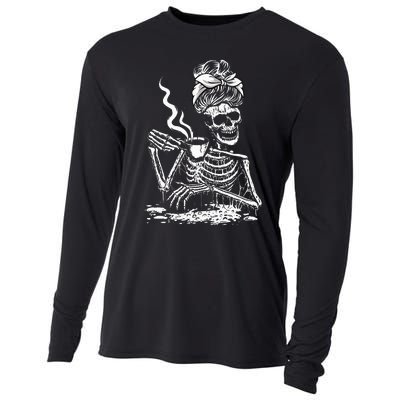 Coffee Drinking Skeleton Lazy DIY Halloween Costume Cooling Performance Long Sleeve Crew