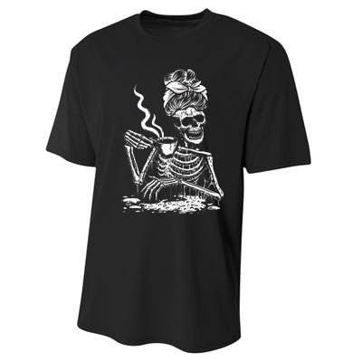 Coffee Drinking Skeleton Lazy DIY Halloween Costume Performance Sprint T-Shirt