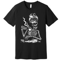 Coffee Drinking Skeleton Lazy DIY Halloween Costume Premium T-Shirt