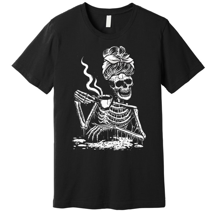 Coffee Drinking Skeleton Lazy DIY Halloween Costume Premium T-Shirt