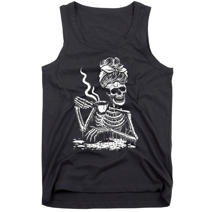 Coffee Drinking Skeleton Lazy DIY Halloween Costume Tank Top