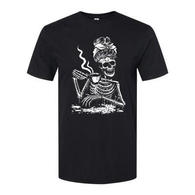 Coffee Drinking Skeleton Lazy DIY Halloween Costume Softstyle CVC T-Shirt