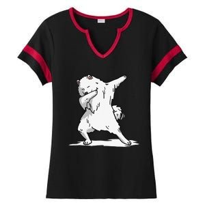 Cute Dabbing Samoyed Dog Funny Dab Dance Gift Ladies Halftime Notch Neck Tee