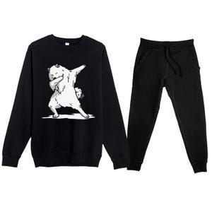 Cute Dabbing Samoyed Dog Funny Dab Dance Gift Premium Crewneck Sweatsuit Set