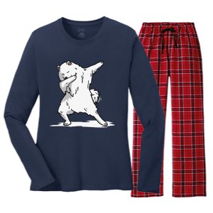 Cute Dabbing Samoyed Dog Funny Dab Dance Gift Women's Long Sleeve Flannel Pajama Set 