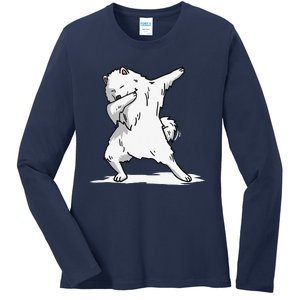 Cute Dabbing Samoyed Dog Funny Dab Dance Gift Ladies Long Sleeve Shirt