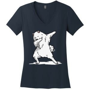 Cute Dabbing Samoyed Dog Funny Dab Dance Gift Women's V-Neck T-Shirt