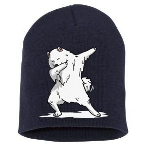 Cute Dabbing Samoyed Dog Funny Dab Dance Gift Short Acrylic Beanie