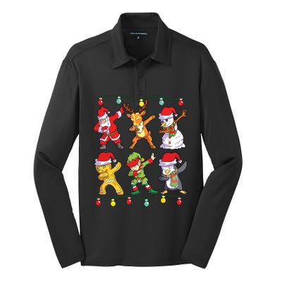 Christmas Dabbing Santa Elf Deer Friends Xmas Silk Touch Performance Long Sleeve Polo