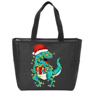 cutes Dinosaur Santa Christmas Tree Lights Zip Tote Bag