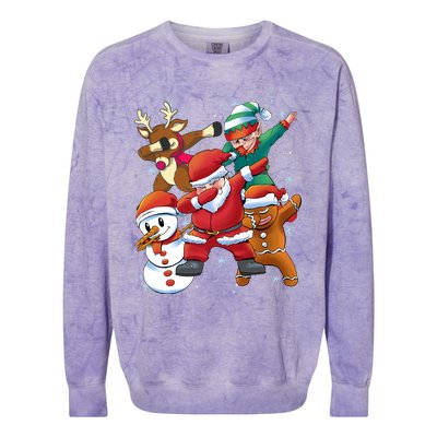 Christmas Dabbing Santa Elf Deer Gingerbread Man & Snowman Colorblast Crewneck Sweatshirt