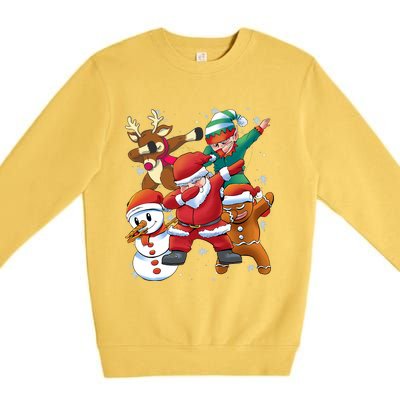 Christmas Dabbing Santa Elf Deer Gingerbread Man & Snowman Premium Crewneck Sweatshirt