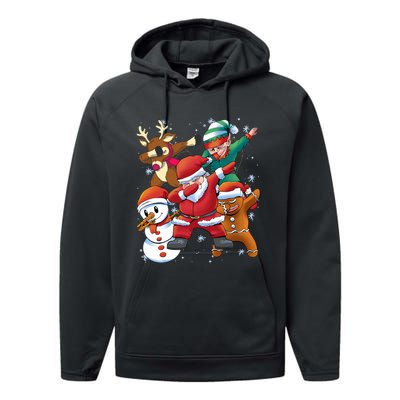 Christmas Dabbing Santa Elf Deer Gingerbread Man & Snowman Performance Fleece Hoodie