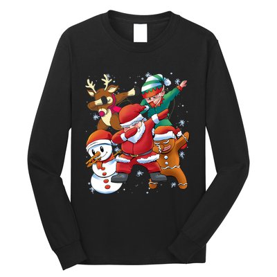 Christmas Dabbing Santa Elf Deer Gingerbread Man & Snowman Long Sleeve Shirt